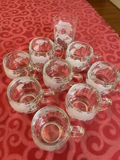 70's Vintage Nestle Nescafe World Globe Frosted Glass Coffee Mugs Cups 9-pc. Lot
