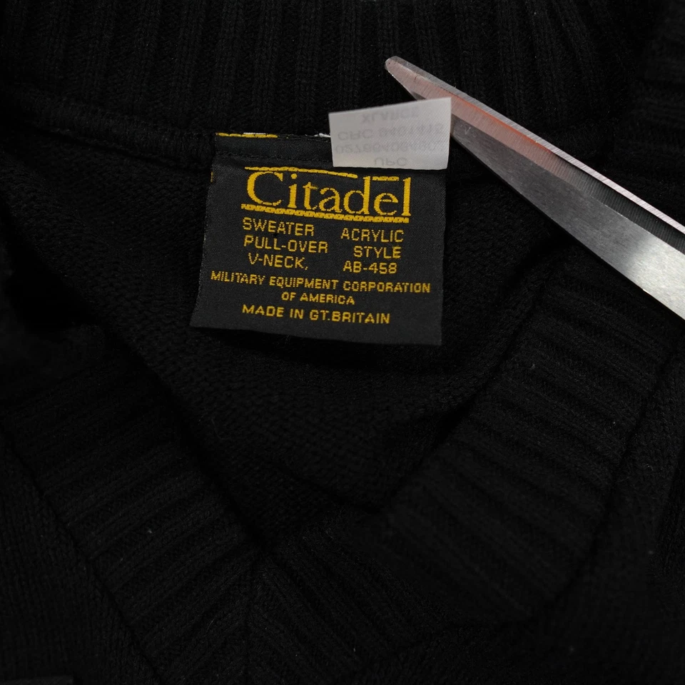 VTG Citadel Military Commando Sweater XL Black V-Neck Reinforced Elbows Shoulder - Image 4 of 4