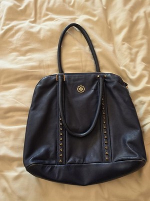 TORY BURCH BLUE PYRAMID STUD DOME TOTE SATCHEL BAG