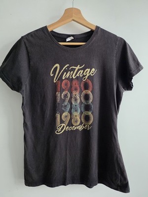 Vintage 80er Dezember T-Shirt Größe M Damen Grau Baumwolle Retro Nostalgie 80s