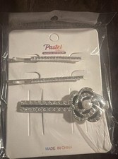 Rhinestone Silver/Black Flower Barrette W/Pearl Accent  Bobby Pins New Sealed
