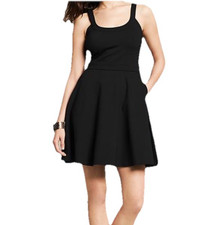 Banana Republic Womens 12 Black Dress Skater Pockets Mod Glam Retro Indie Grunge