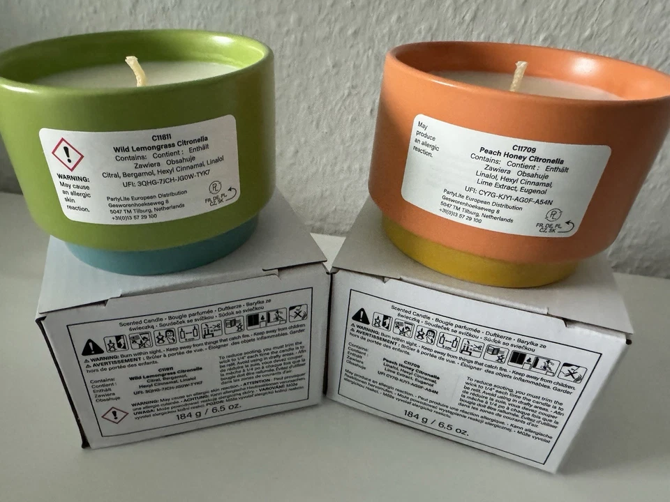 PartyLite 2x Zweifarbige Duftwachstöpfe Peach Honey-Wild Lemongrass Citronella - Bild 2 von 4