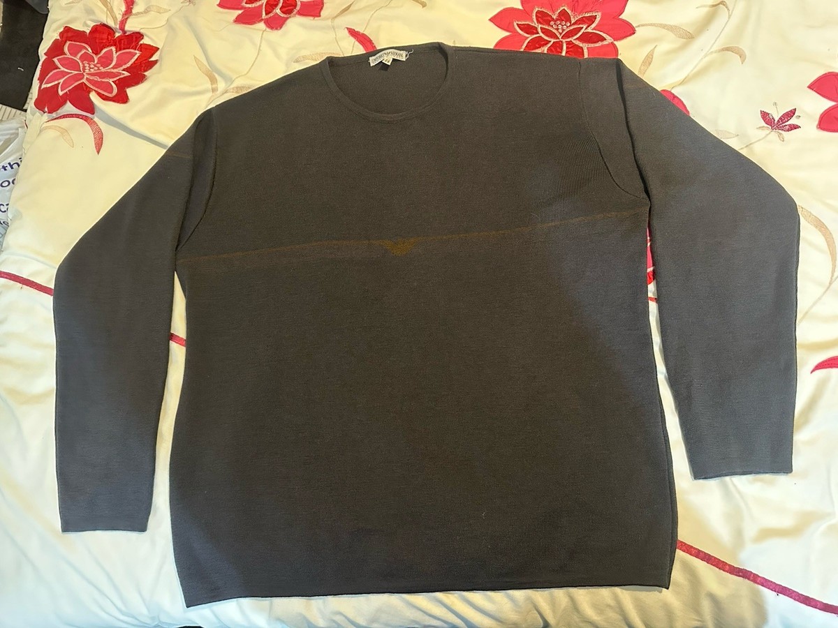 Vintage 90s Emporio Armani Merino Wool Graphic Logo Jumper - Navy 