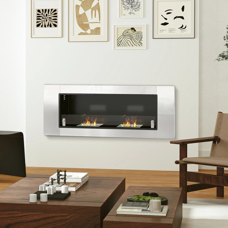 HOMCOM Camino a Bioetanolo da Parete con 3 Serbatoi e Coperchio Argento e Nero - Immagine 3 di 4