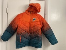 Miami Dolphins Reebok NFL On Field Orange Turq Dots Pattern Puffer Jacket Kids M