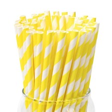 100 Pack Disposable Paper Straws - Biodegradable Yellow Drinking Straws for C...