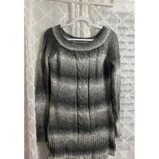 Grey Ombre Cable Knit Sweater Dress Scoop Neck Long Sleeve Mini Tunic Grey Black