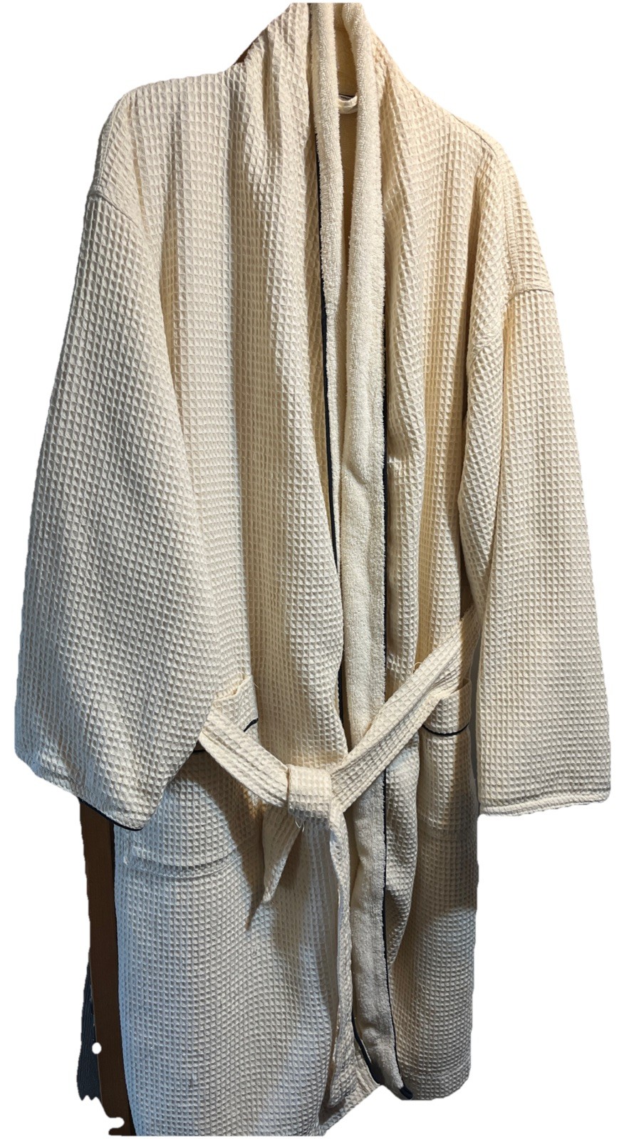 Hotel Collection Robe Waffle Textured Print Cotton Pocket Waist Tie One Size