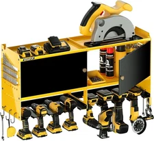 Power Tool Organizer Wall Mount, Garage Storage Cabinet with Doors and Shelves