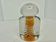 Vintage MCM Blenko Glass 68D Air Twist Paperweight In Wheat/Crystal Stunning 
