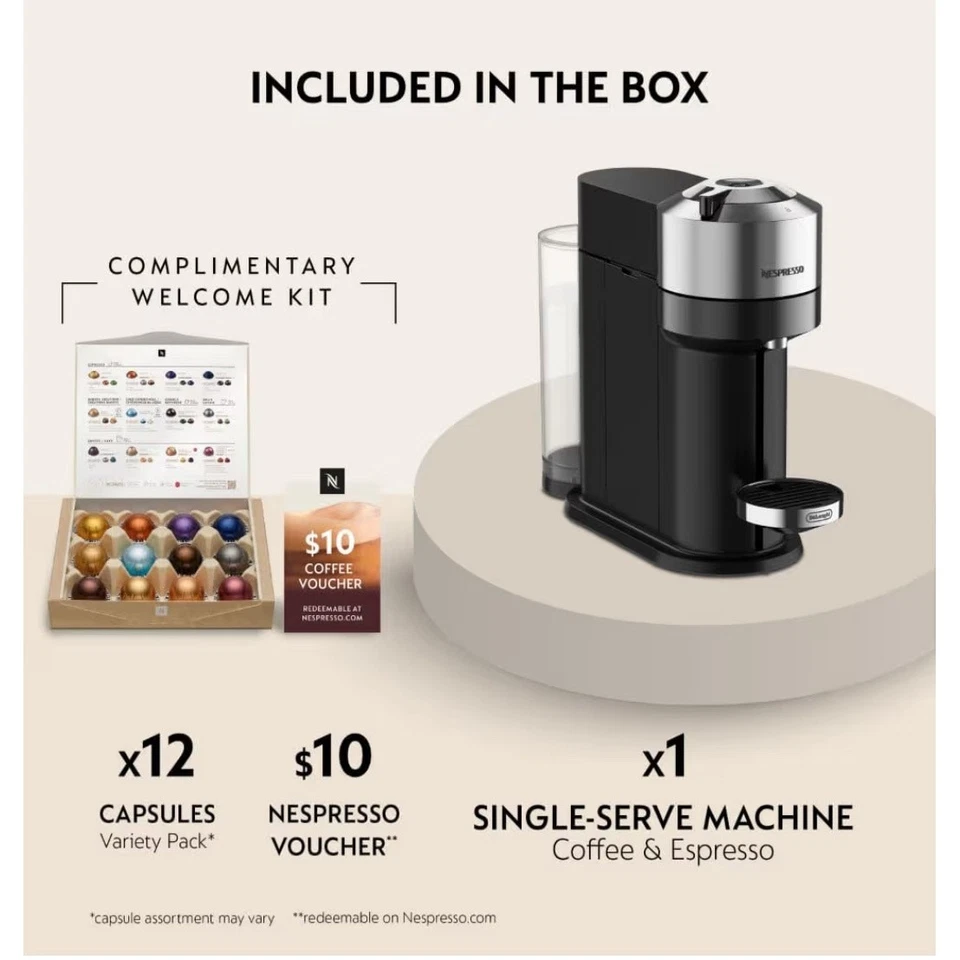 NEW Nespresso Vertuo Next Deluxe Coffee and Espresso Machine De'Longhi, Chrome - Image 4 of 4