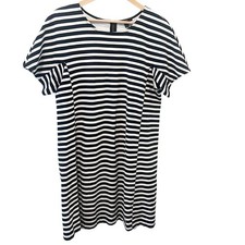 J. Crew Women's Black and White Striped Short Sleeve Cotton T-Shirt Dress Large