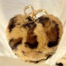 New Brown Leopard Fluffy Heart Keychain/Bag Charm