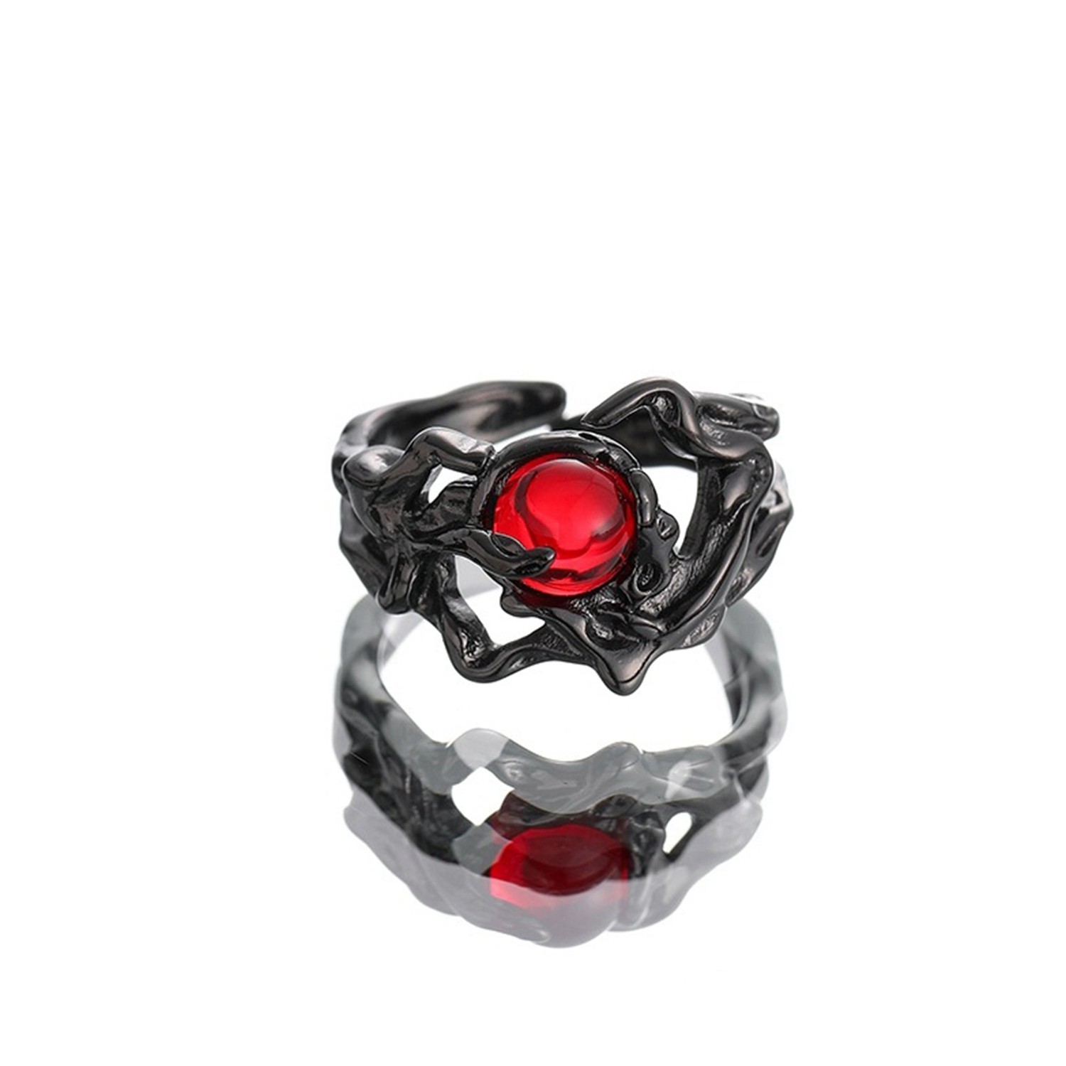 Black Tone Red Gemstone Open Ring, Gothic Adjustable Ring One Piece CO104