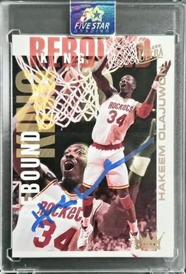  Hakeem Olajuwon Signed 1995 Fleer Ultra Rebound King w/COA MINT!  HOF