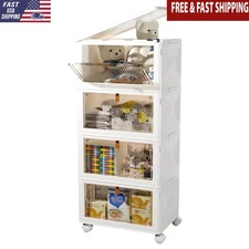 4 Tier Stackable Storage Bins W/ Lids 23 Qt Plastic Containers Magnetic Doors