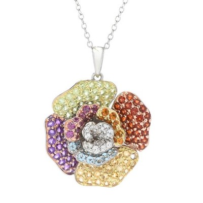 18K Gold & Platin plattiert 4,92ctw Multi Edelstein blühende Blume Anhänger mit Kette