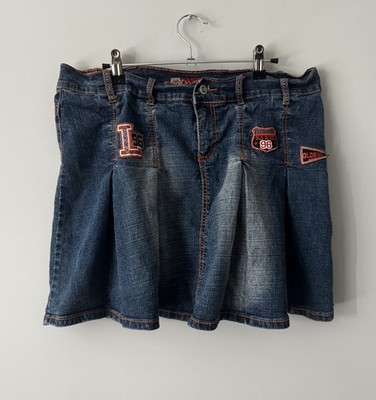 Old Skool VTG Y2K Denim Mini Skirt  JR Sz 16 Pleated Vintage Jean