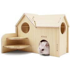 Highland Farms Select Hamster House - Double-Decker Hut With Natural Wood
