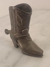Vintage Bronze-Tone Metal 2.5" Tall Cowboy Boot Toothpick Holder Japan