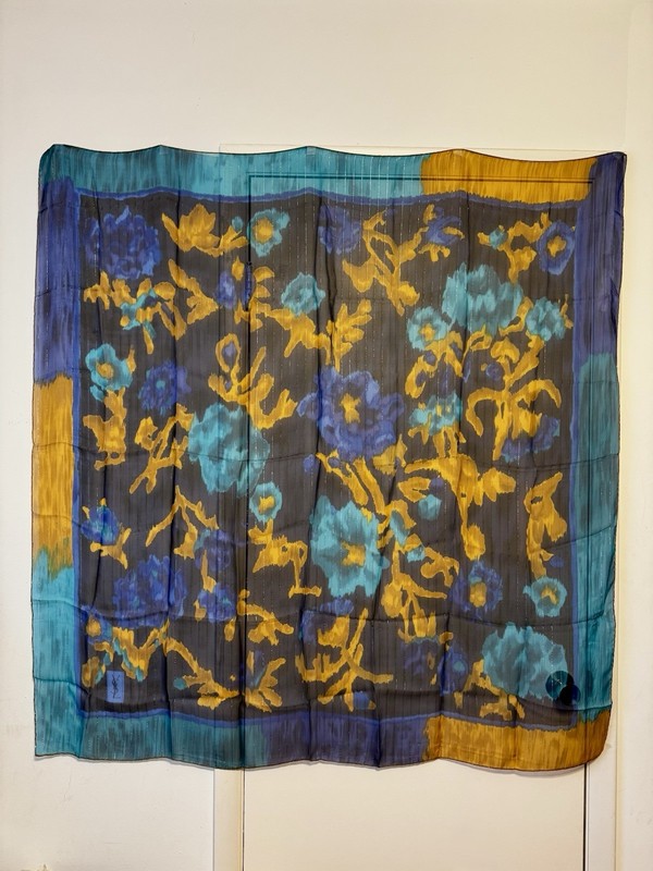 Yves Saint Laurent YSL 100% Silk Oversized Floral Scarf Shawl Wrap 50x53 Vintage