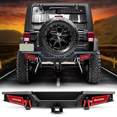 Rear Bumper For 2007-2018 Jeep Wrangler JK w/LED DRL Lights+License Mount Holes