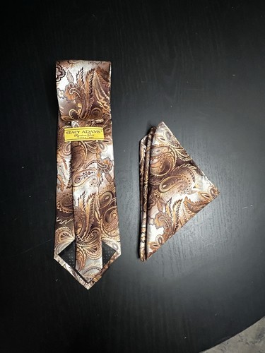 Cravatta e taschino quadrato Stacy Adams Paisley marrone oro argento set per uomo - Foto 2 di 3