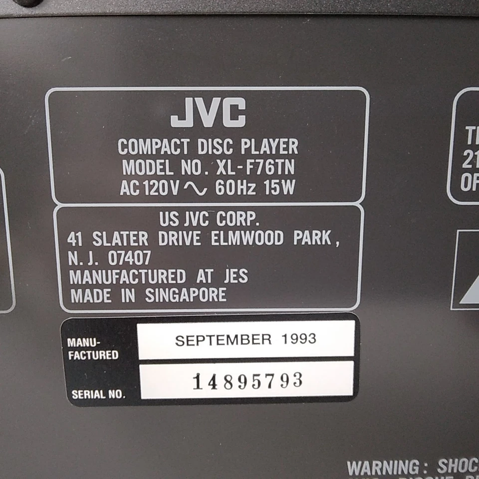 JVC XL-F76 5 Disc Carousel CD Changer-No Remote-1993-Tested/Working - Image 2 of 4