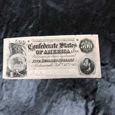 1864 CSA $500 Note T-64 Stonewall Jackson Confederate Civil War Currency F/VF