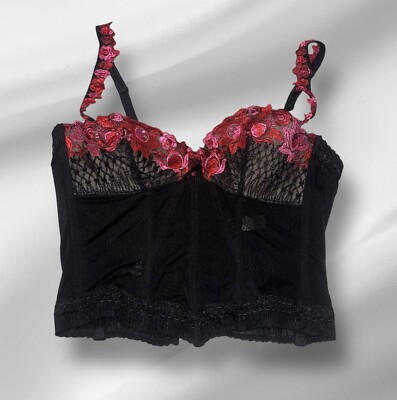 Vintage Chantal Thomass Boned Corset  Top Black Red  Size 36 C