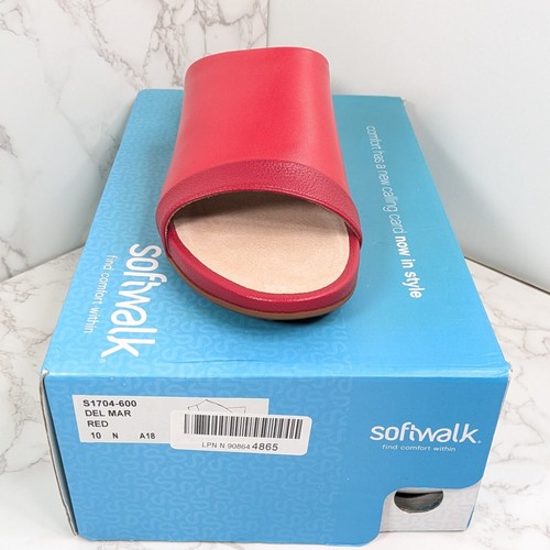 NEW Softwalk Women's Del Mar Soft Leather Open Toe Mule Sandal Red 10 NARROW - Picture 11 of 12