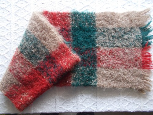 Pure Mohair Scarf by Andrew Stuart - Made in Scotland - Green Red Tartan - 100% - Picture 5 of 6