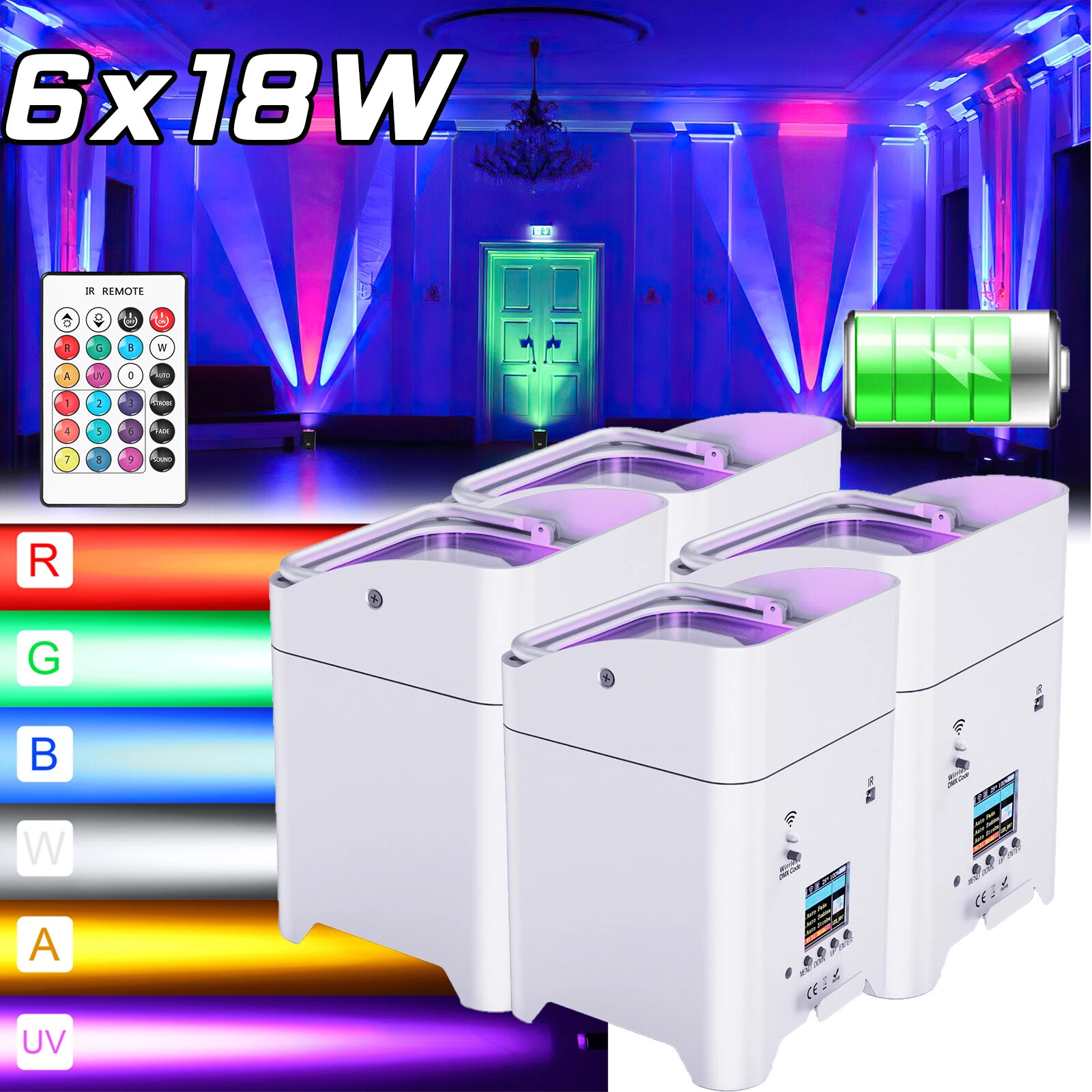 4stk 108W LED Akku Uplight RGBAW UV DMX Wifi APP Par Strahler Batteriebetriebene