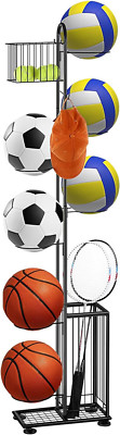 7 Tier Basketball Ball Storage Rack, Freestanding Basketball Holder Garage Ball 