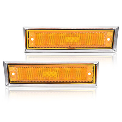 Pair Front Signal Side Marker Lights Amber Fit For 81-91 GMC Chevy Pickup Truck