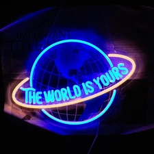 The World Is Yours Neon Sign, Blue Planet the World Is Yours LED Neon Light