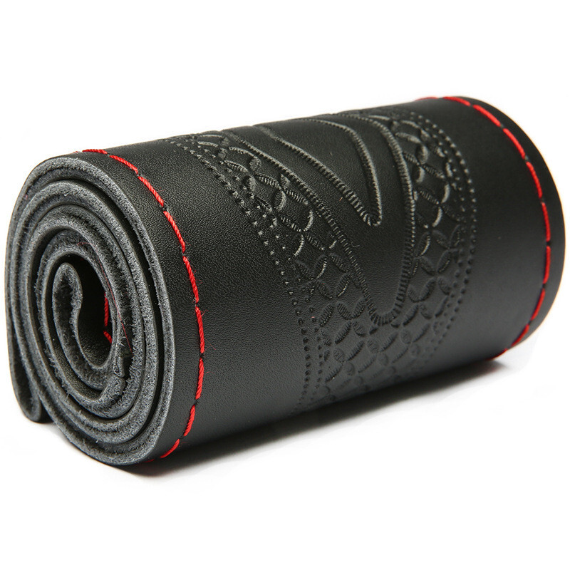 Microfiber/Genuine Leather DIY Car Steering Wheel Cover Universal For 15"in Car