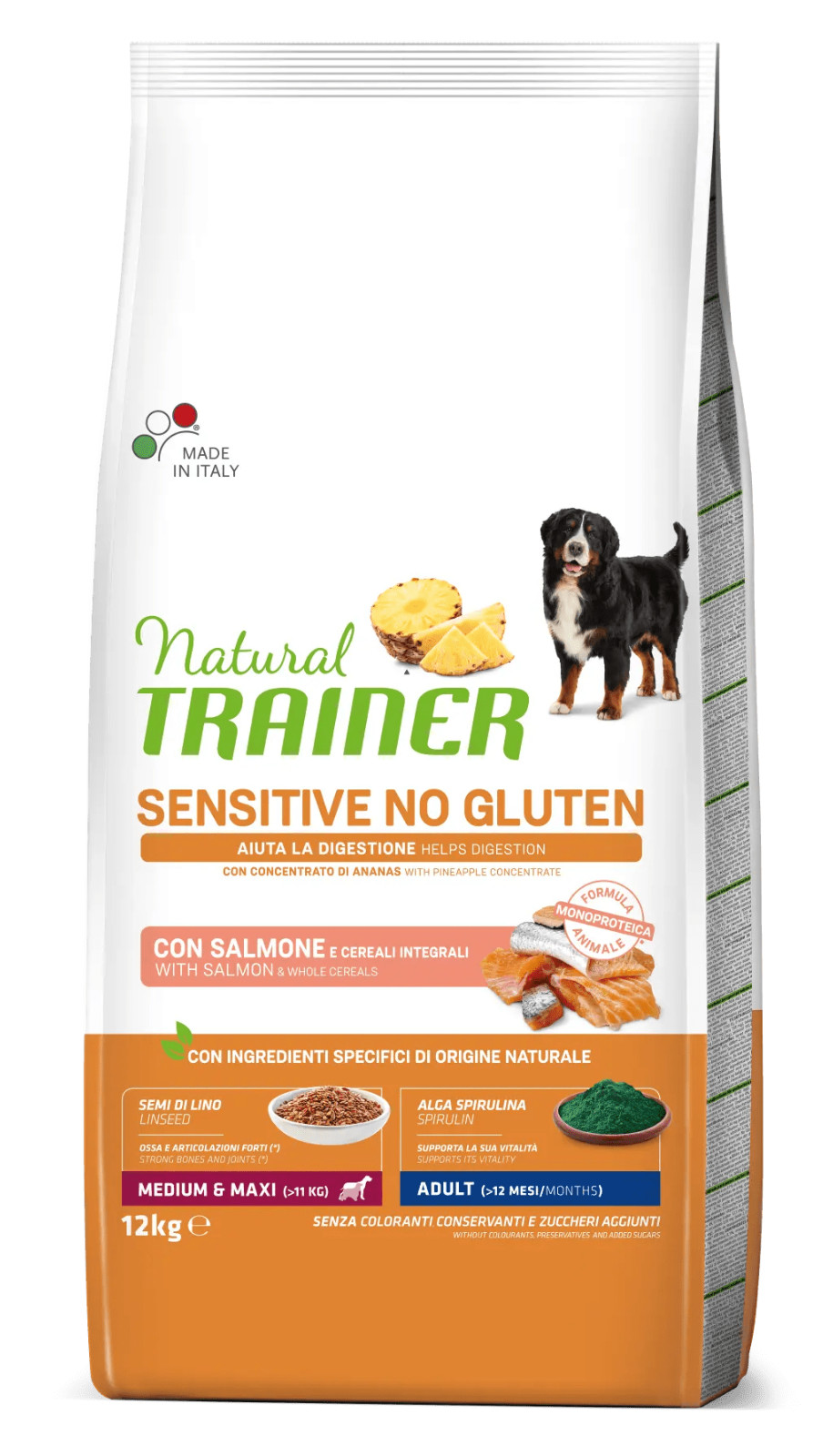 Trainer Sensitive No Gluten Dog Medium Maxi Salmone 12 kg - Crocchette...