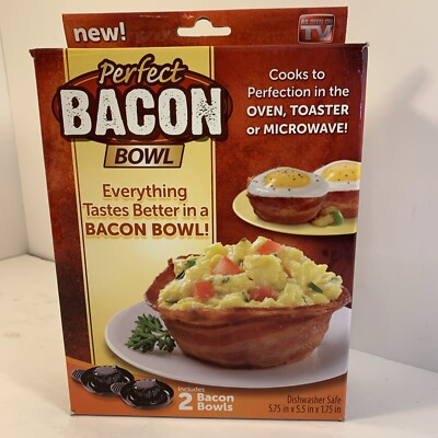 As Seen On TV Perfect Bacon Bowl 2 Bowls Included Dishwasher Safe New in Box