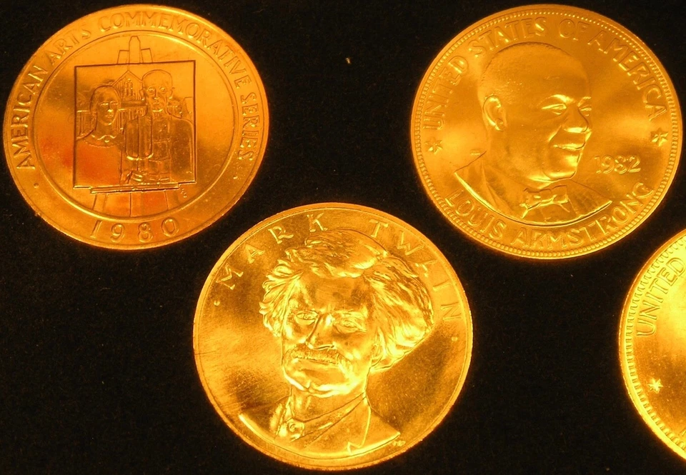1980-1984 AMERICAN ARTS COMMEMORATIVES 5 GOLD COINS 1 OUNCE EACH w/ORIGINAL CASE - Image 4 of 4