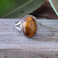 925 Sterling Silver Tiger Eye Oval Shaped Handmade 100 GENUINE Fine Ring