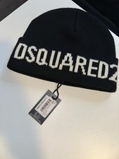 Dsquared2 Logo Embroidered Beanie Black Ribbed Knit Hat Hut Strickmütze Mütze 