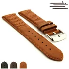 Genuine Leather Cross Stitched Watch Strap Band SS. Buckle 18 20 22 24 MM