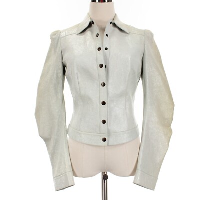 Maurizio Pecoraro by Hettabretz NWD Collar Leather Jacket Sz 42 ~US S Light Blue