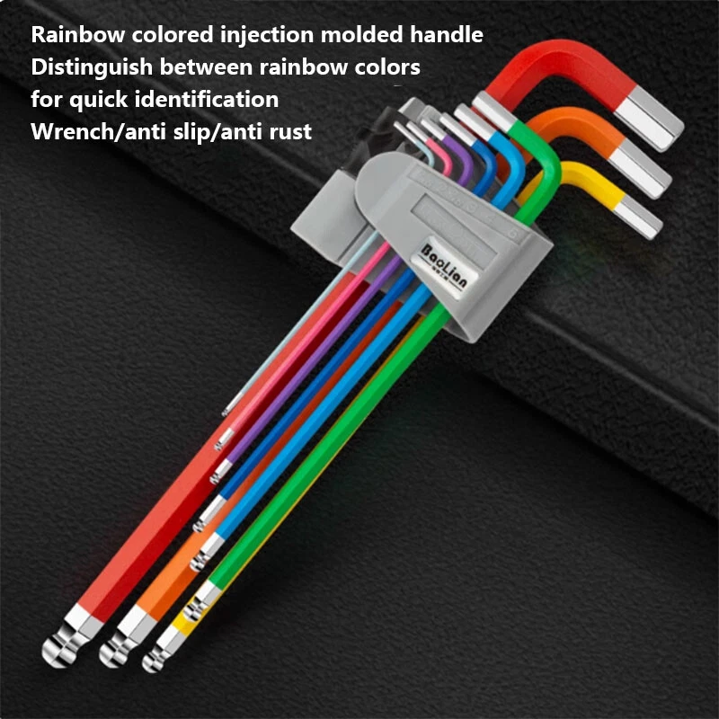 9 Piece Set L-Key Long Arm Ball End Hex Flat Allen Wrench Torx Metric Star Tool - Image 2 of 4