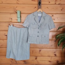 Jones New York Gray Linen Skirt A-line Suit Set Blazer Jacket Top 2 Piece Size 8