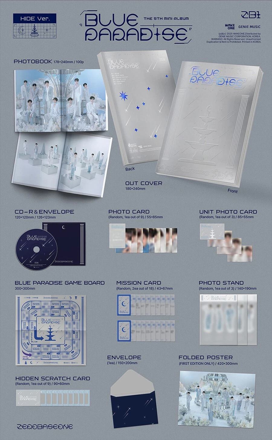 ZEROBASEONE [BLUE PARADISE] 5th Mini Album CD+Photo Book+Cards+
