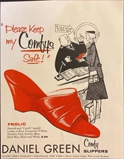 1958 Daniel Green Comfy Slippers Vintage Color Print Ad Red Frolic Shoes