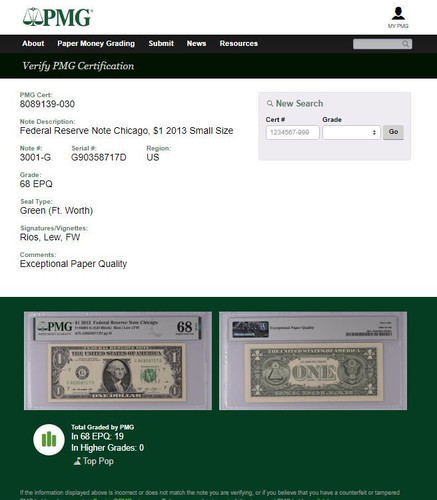 Top Pop 2013 $1 Federal Reserve Note PMG 68EPQ highest graded Chicago Fr 3001-G - Picture 2 of 4